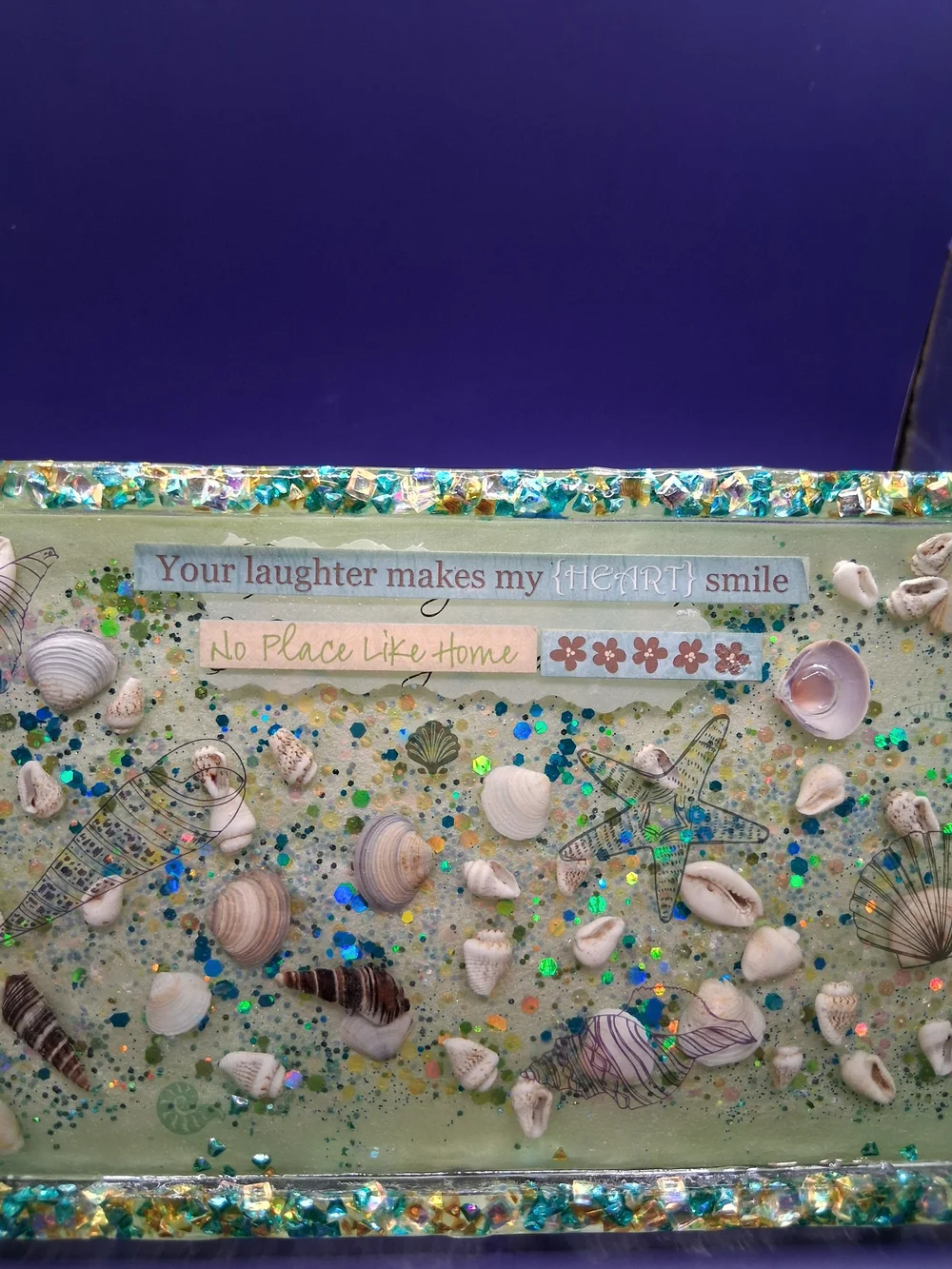 Handmade Coastal Shell Trinket Tray - Teal & Seafoam